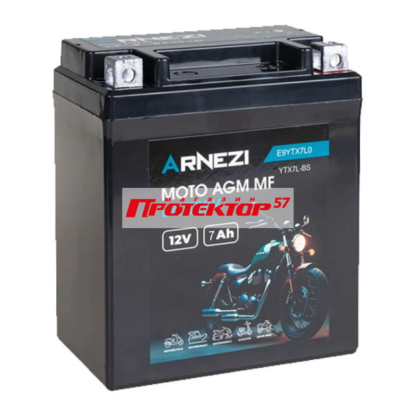 Аккумулятор ARNEZI AGM 7 А/ч R+ Обратная полярность EN85A 114x71x133 Болтовое мото