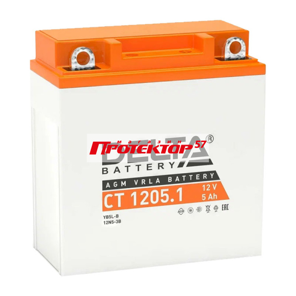 Аккумулятор DELTA Battery AGM 5 А/ч R+ Обратная полярность EN65A 120x61x129 Болтовое мото