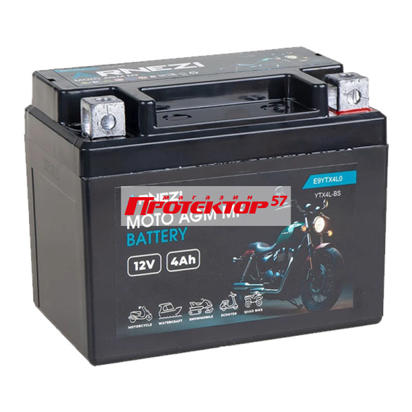 Аккумулятор ARNEZI AGM 4 А/ч R+ Обратная полярность EN50A 114x71x85 Болтовое мото